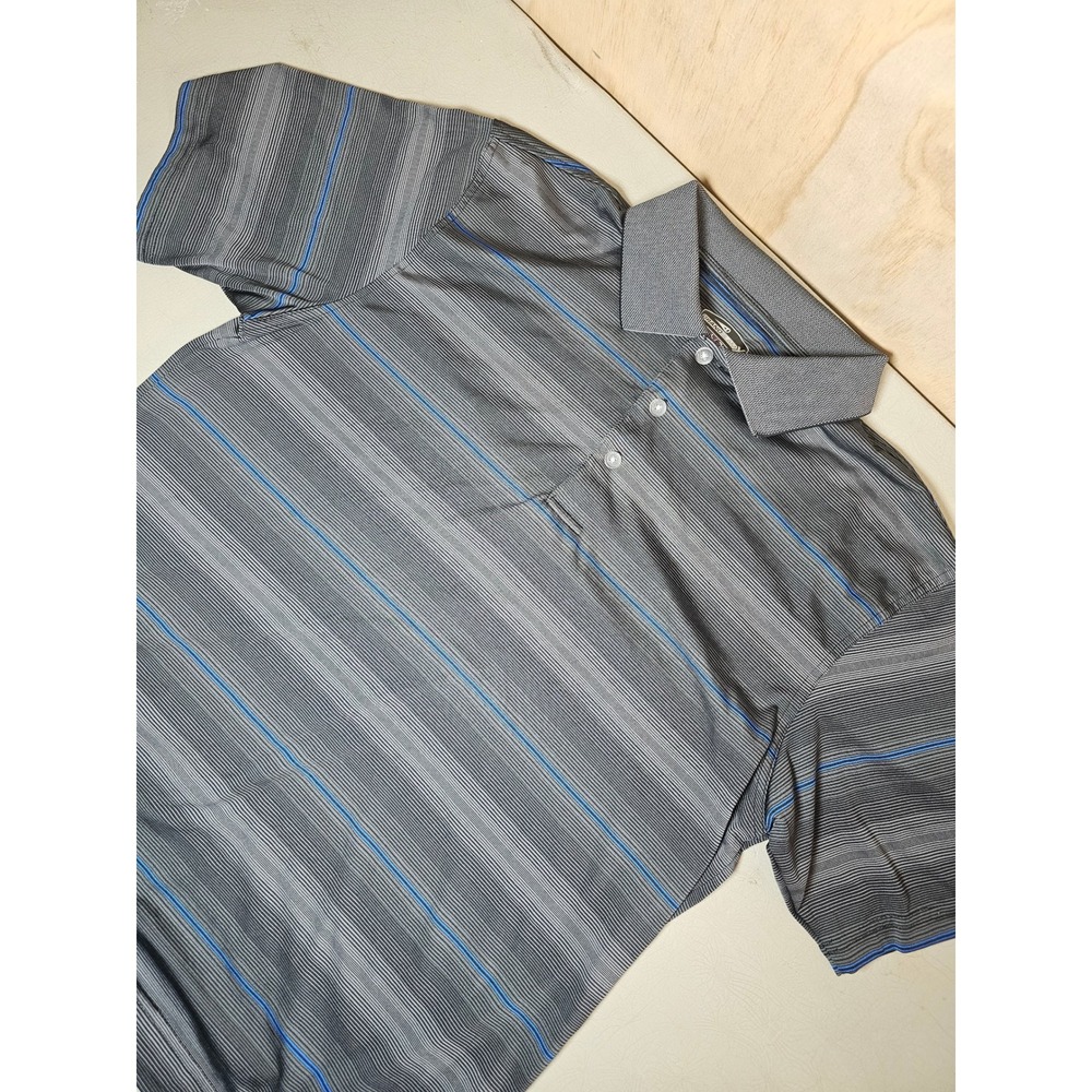 Grand Slam Mens Large Grey Blue Striped Short Sleeve Golf Polo Shirt L